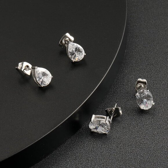 Hypoallergenic 316L Stainless Steel Stud Earrings Set with Cubic Zirconia - 2 Pa - Picture 3 of 7